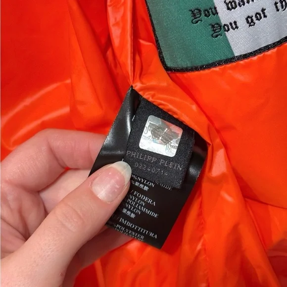 Philipp Plein Orange Quilted Gilet Puffer Vest with Black Details Size Large - Picture 10 of 12